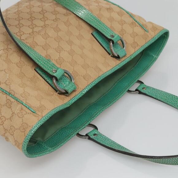 GUCCI GG Canvas Tote Bag Beige Green Silver - Picture 6 of 16